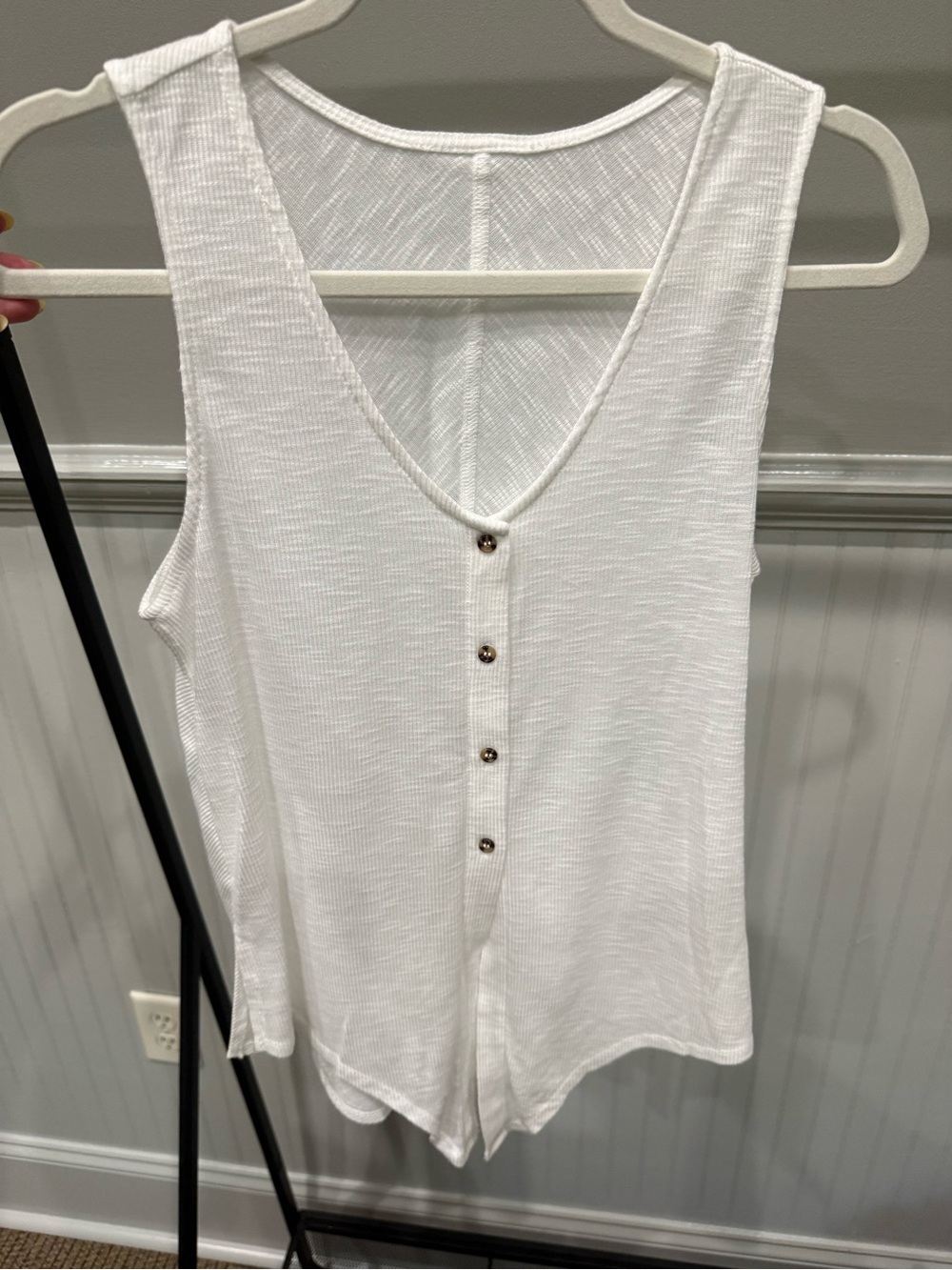 Sheer White Casual Tank Top With Buttons Size Small